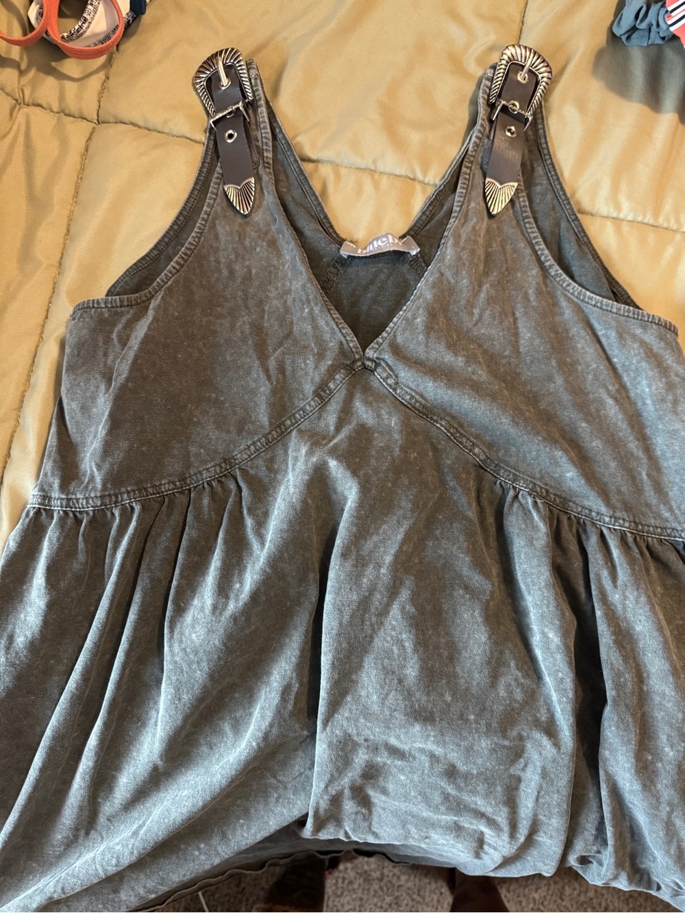 Washed Black Sleeveless V-Neck Peplum Dress